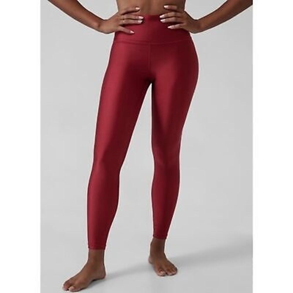 Athleta Elation Shine Tight Decadent Red Womens Small Workout Leggings Shimmer